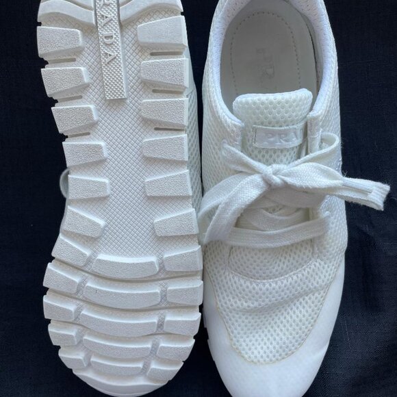 Prada White Mesh Low Top Sneakers Size 38 | Women’s - Picture 6 of 7